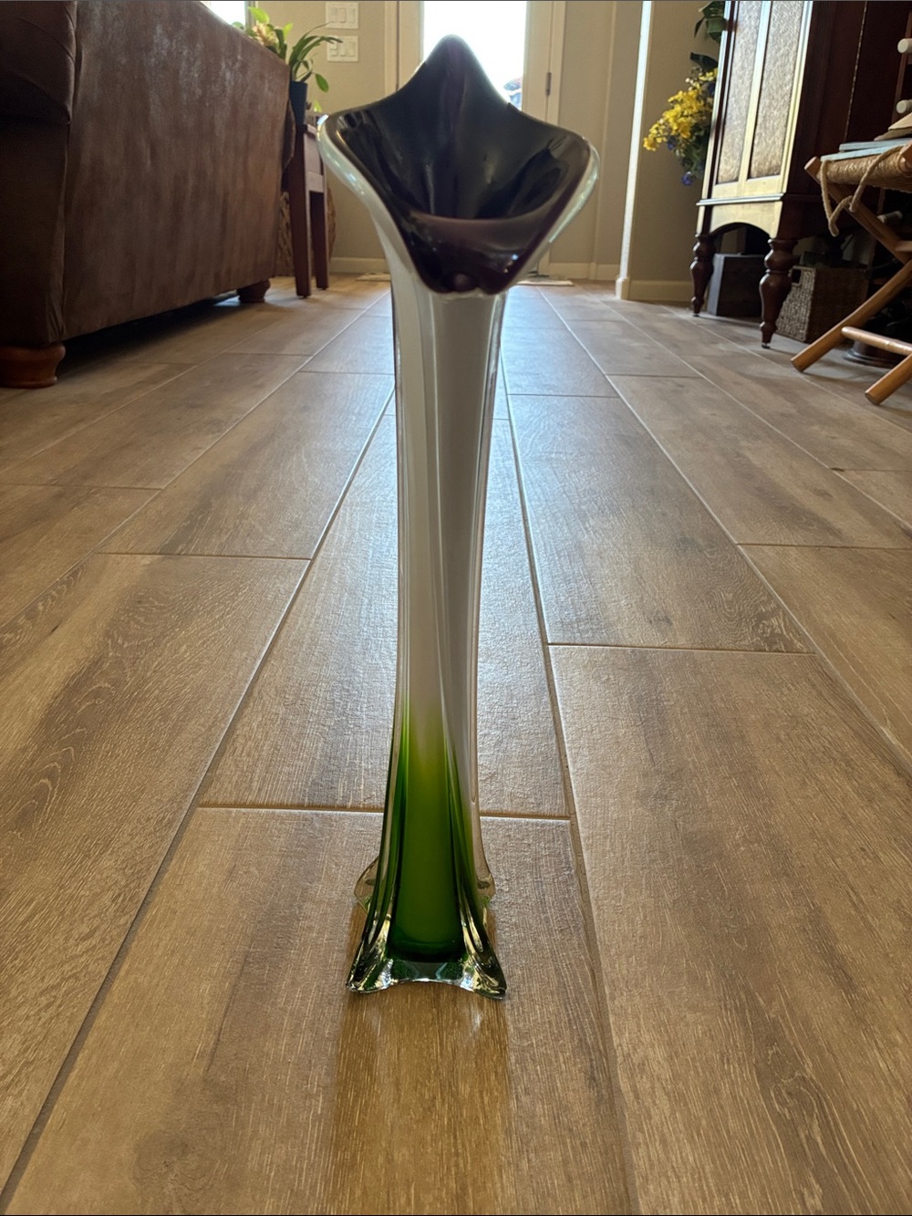 Jack in the Pulpit Amethyst Calla Lily 15.75" Vase Purple White Green VINTAGE